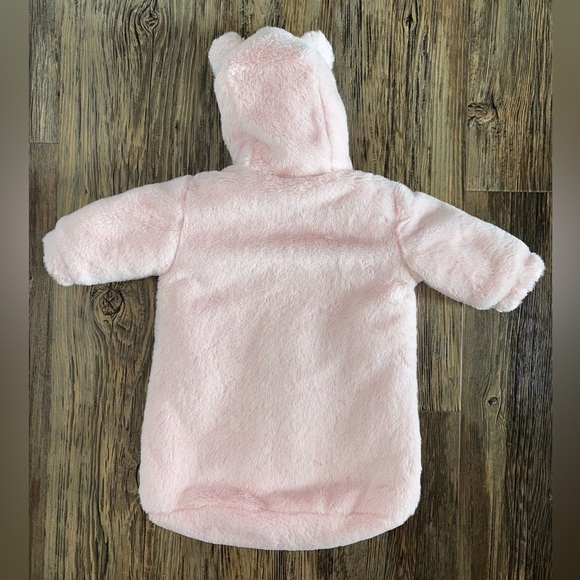 Petit Monde Hooded (w/Ears) Baby Bunting Pink Sherpa Lined 0-3 Mos Winter Gear - Picture 2 of 8